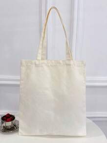 Language Of Flowers Portrait Printed Fashionable Canvas Shoulder Bag, Handbag, Tote Bag, Shopping Bag For Women, Leisure, Students, Office Workers, Outdoor Activities, Gift Bag - Beige - View 3