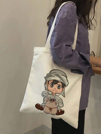 Bolsa de hombro de lona para mujer con diseño de flores de moda impreso en dibujos animados, bolsa de tela, bolsa de la compra, adecuada para mujeres, estudiantes, trabajadores de oficina, salidas, bolsa de regalo