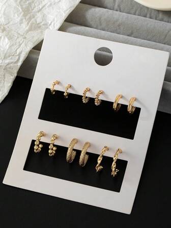 6 Pairs Geometric Creative Fashion Ear Studs Earrings, Daily Collocation For Women