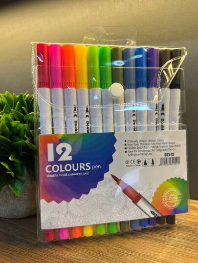 Tesouro direto Import Kit Caneta 2 em 1 Brush Lettering e Ponta Fina Dual Pen Canetinha Colorir Desenho