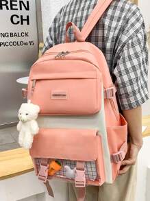 5pcs Kids Fashion Versatile Campus Big Capacity Backpack Set (Accessories Randomly Included) - Pink - View 2