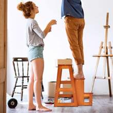 Ladder Chair 3 Steps, Step Stool Foldable, Stool Ladder Made Of Pine Wood, Step Ladder Household Ladder Wooden Stairs, Load Capacity 130kg, Choice Of Colors - Beige - View 2