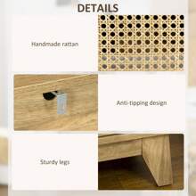 HOMCOM Bedside Table Nightstand With Storage Shelf And Door Cupboard, Side End Table With Rattan Element For Living Room, Bedroom, Natural - Natural Oak - View 2