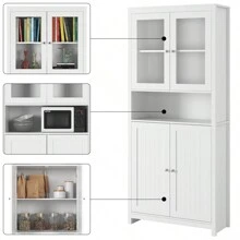 Furchen Credenza Alta per Cucina 190CM, Mobile Dispensa con 4 Armadietti,per Sala da pranzo ,cucina,Soggiorno, Camera, Ufficio  80 x 33 x 190 cm Spedito in 2 pacchi