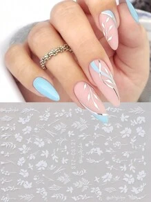 2pcs White Leaf Nail Stickers Cute Small Flower 3D Nail Art Decorations Self-Adhesive Slider Manicure Tattoo Tool DIY