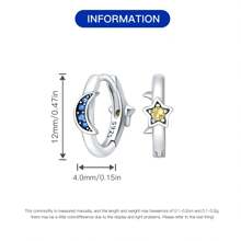 PANPOKI 1 Pair Of 925 Sterling Silver Sparkling Star And Moon Misaligned Earrings Suitable For Women Daily Wear Birthday Gift Jewelry Women Gifts Valentine's Day Gift - Silver - View 7