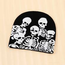 1 件 Y2K 风格针织帽，嘻哈时尚，保暖透气，适合万圣节、圣诞节、户外运动、滑雪和骑自行车。街头骷髅头图案便帽秋季装 - A - 查看 7