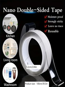 1 件 1cm*100cm/2cm*100cm/2cm*200cm 重型双面胶带，可重复使用无痕强力胶带条，多用途可移除可水洗透明安装纳米胶带，用于粘贴家庭/办公室/汽车中的物品，最适合家居装饰工具、贴纸、墙贴花、乙烯基贴花用于家居装饰、春季装饰品刷新您的家、节日装饰贴纸礼物生日毕业