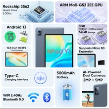 N-One NPad Y1 Android 14 Tablet / CPU RK3562 2.0Ghz /8GB(4+4)RAM+64GB Rom/ 10.1" 1280*800 Screen / 5G WIFI/ 5000mah / Type-C / 2MP+5MP Camera/ With Free Leather Case, Keyboard, Type-C Cable (No Adapter)