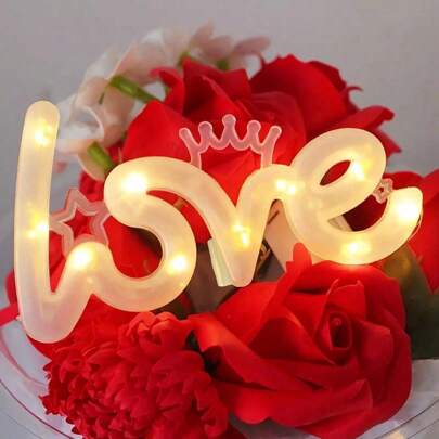 1/2/3个LOVE字母造型装饰灯串，含电池，适用于花卉装饰、情人节、母亲节、婚礼、派对、家居装饰、房间照明、礼品
