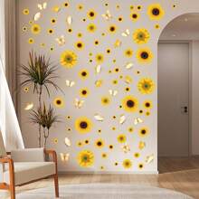 1pc Sunflower Wall Sticker Self-Adhesive Flower & Butterfly Decoration Pvc Vintage Removable Diy Wall Decal For Bedroom, Kitchen, Classroom And Living Room, Stickers, Wall Decal, Vinly Decal For Home Decorations, Spring Decoration Items Refresh Your Home, Rama Decoration Stickers Gifts Birthday Graduation