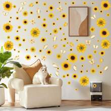 1pc Sunflower Wall Sticker Self-Adhesive Flower & Butterfly Decoration Pvc Vintage Removable Diy Wall Decal For Bedroom, Kitchen, Classroom And Living Room, Stickers, Wall Decal, Vinly Decal For Home Decorations, Spring Decoration Items Refresh Your Home, Rama Decoration Stickers Gifts Birthday Graduation