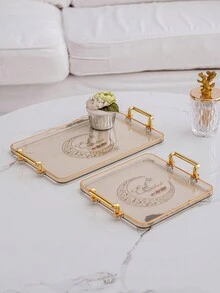 1 pieza Bandeja con patrón de Ramadán, bandeja decorativa para servir pasteles, frutas, aperitivos, vajilla, adecuada para celebraciones, bodas - Camel - Ver 6
