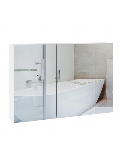 Bathroom Vanity Unit Mirror, Wand Mounted Spiegel Cabinet, Mirrored Doors, White, 87.5 60 15.5 Cm view 7