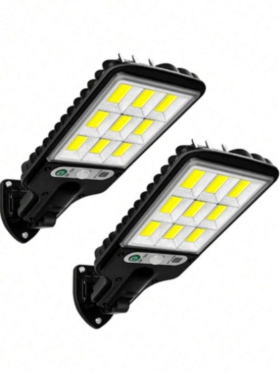 Kit2 Luminária Led Solar Poste Rua Parede Sensor 180 Led Controle - Preto - Visão 1