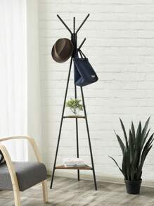 VASAGLE Portemanteau sur Pieds, Portant, Meuble d'Entrée, Style Industriel, avec 2 Étagères, pour Vêtements, Chapeaux, Sacs, Marron Rustique et Noir - Marron - Voir 1
