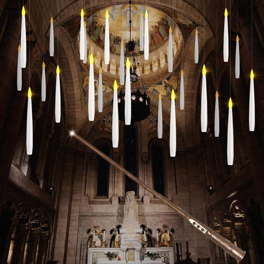 10pcs /20pcs Flameless Taper Floating Candles With Magic Wand Remote, Flickering Warm Light, Battery Operated 6.1" LED Electric Window Candle, Decor For Christmas, Wedding, Halloween, Birthday Party