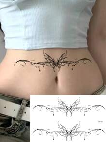 1 件防水防汗 PVC 临时纹身贴纸，具有个性化的欧美风格，魅力精灵、心形翅膀、花卉图腾，适合时尚人士日常使用 - 黑色 - 查看 2