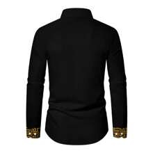 Ropa masculina camisa casual de manga larga masculina, blusa de manga larga abrochada - Dorado - Ver 4
