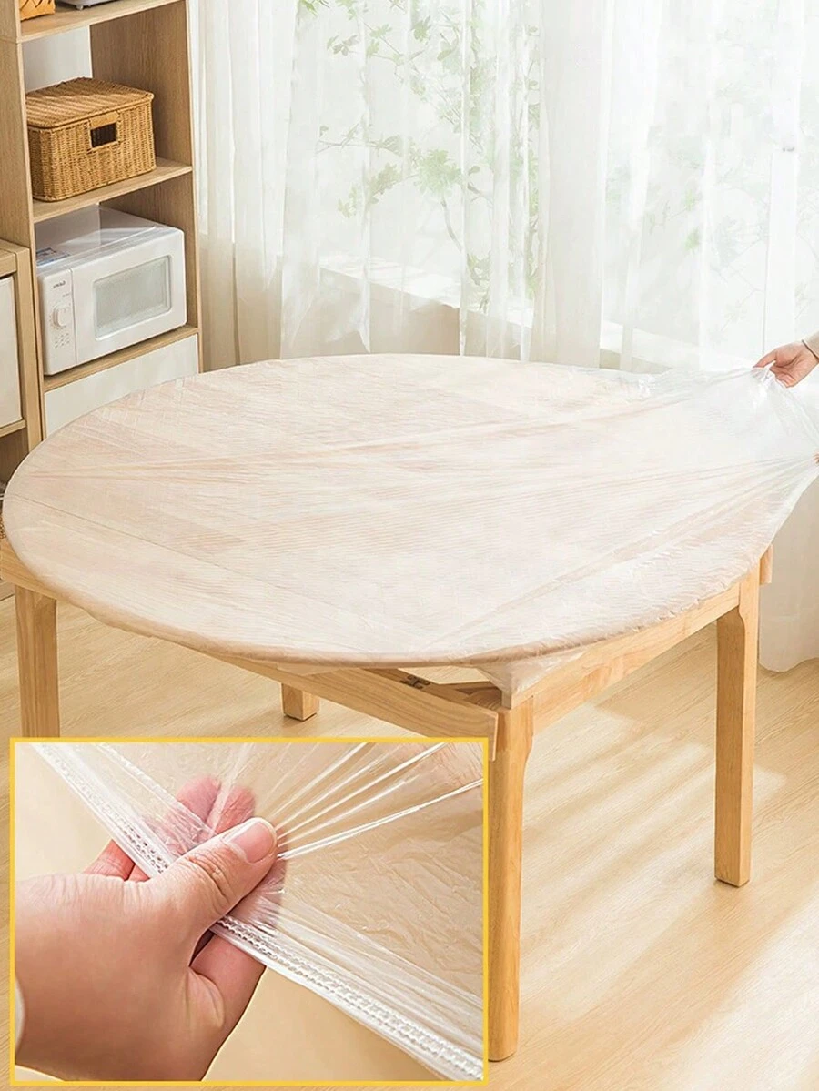 10pcs Clear Disposable Plastic Tablecloth Cover With Elastic Band For Dining, Birthday Party - Clear - View 1
