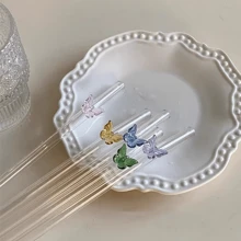 1pc Colorful Butterfly Shaped Heat-Resistant Glass Straw, Heart Shaped Anti-Scald Drinking Straw For Milk Tea, Juice, Milk School Supplies,Christmas Gift - Green - View 10