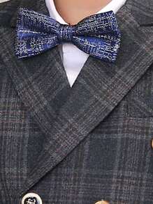 4 件套小男孩西装套装：格子外套、背心、裤子、领结，适合婚礼、节日、生日派对场合