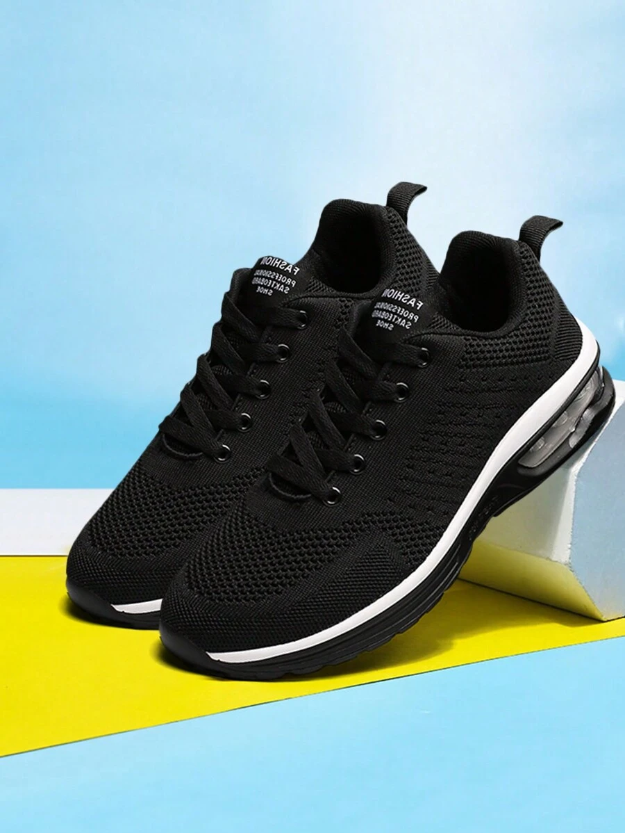 Men's Fashion Breathable Sports Fly Knitting Casual Shoes - màu đen - Xem 1