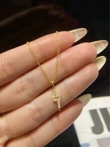 1Pc S925 Sterling Silver Lightning Pendant Necklace For Women Fine Ladies Jewelry Gift - Lightning Pendant Necklace - View 2