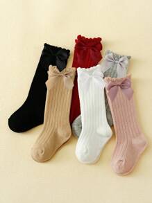 6 Pairs Baby Girls' Bubble Mouth & Lace & Bowknots Decor High Tube Socks