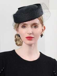 HIMESPORT 2025 Women's Straw Beret Fascinator Hat With Veil & Mesh Detailing - Pillbox Derby Tea Party, Wedding Bride Cocktail Fedora Cap