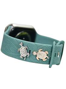 1set/2pcs Silver & Rose Gold Zinc Alloy Turtle Rhinestone Decorated Watch Band Replacement Accessory Fit For 38/40/41/42/44/45/49mm Silicon Watch Band Compatible With Apple Watch Ultra/9/Se/8/7/6/5/4/3/2/1 (Watch Band Not Included)