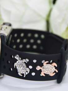 1set/2pcs Silver & Rose Gold Zinc Alloy Turtle Rhinestone Decorated Watch Band Replacement Accessory Fit For 38/40/41/42/44/45/49mm Silicon Watch Band Compatible With Apple Watch Ultra/9/Se/8/7/6/5/4/3/2/1 (Watch Band Not Included)
