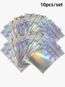 10 Unids/set 120mm * 75mm (4,7 Pulgadas * 2,9 Pulgadas) Bolsas De Embalaje De Sellado De Macarrón Multicolor Para Regalos, Joyas, Almacenamiento, A Prueba De Polvo. Bolsa De Embalaje Holográfica, Bolsa De Embalaje Multiusos Simple Para Escuela, Oficina, Hogar - Plateado - Ver 1