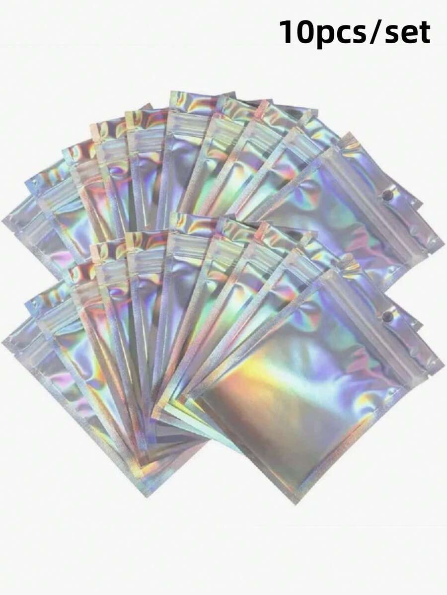 10 Unids/set 120mm * 75mm (4,7 Pulgadas * 2,9 Pulgadas) Bolsas De Embalaje De Sellado De Macarrón Multicolor Para Regalos, Joyas, Almacenamiento, A Prueba De Polvo. Bolsa De Embalaje Holográfica, Bolsa De Embalaje Multiusos Simple Para Escuela, Oficina, Hogar - Plateado - Ver 1