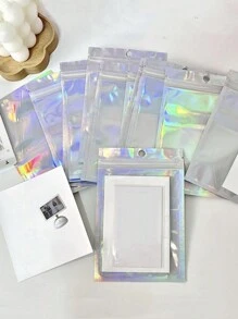 10 Unids/set 120mm * 75mm (4,7 Pulgadas * 2,9 Pulgadas) Bolsas De Embalaje De Sellado De Macarrón Multicolor Para Regalos, Joyas, Almacenamiento, A Prueba De Polvo. Bolsa De Embalaje Holográfica, Bolsa De Embalaje Multiusos Simple Para Escuela, Oficina, Hogar - Plateado - Ver 8