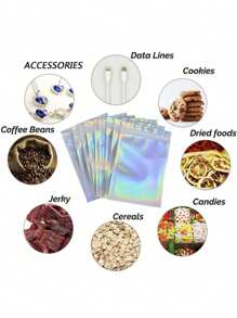 10 Unids/set 120mm * 75mm (4,7 Pulgadas * 2,9 Pulgadas) Bolsas De Embalaje De Sellado De Macarrón Multicolor Para Regalos, Joyas, Almacenamiento, A Prueba De Polvo. Bolsa De Embalaje Holográfica, Bolsa De Embalaje Multiusos Simple Para Escuela, Oficina, Hogar - Plateado - Ver 2