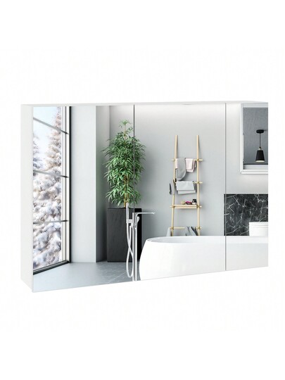 Bathroom Vanity Unit Mirror, Wand Mounted Spiegel Cabinet, Mirrored Doors, White, 87.5 60 15.5 Cm view 6