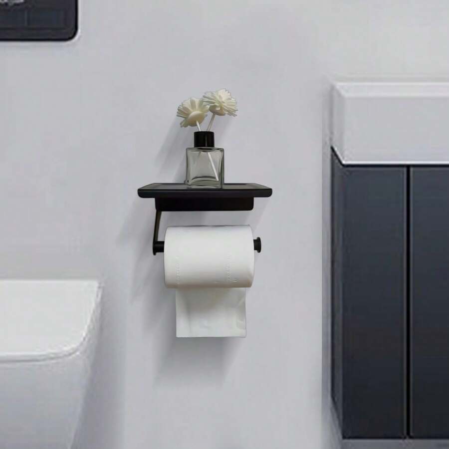 1 Giá đỡ điện thoại bằng thép không gỉ & Giá đựng giấy vệ sinh có kệ, Giá đựng giấy vệ sinh treo tường tối giản có ngăn, Trang trí phòng tắm màu đen Trang trí mùa thu - Xem 1