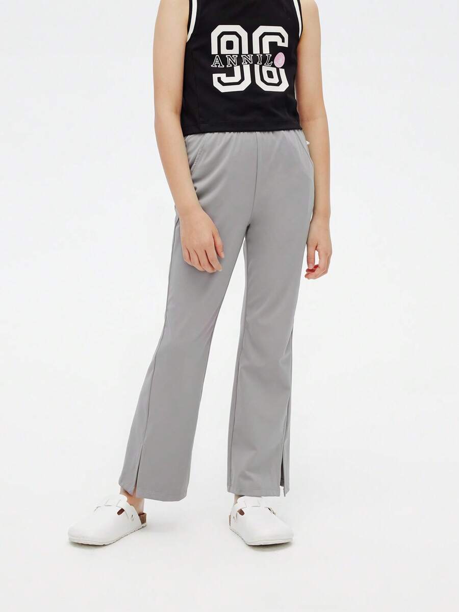 Annil Girls' Spring And Autumn Casual Pants, Elastic And Versatile, Micro Pull Split - Grey - View 1