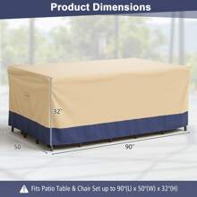 Patio 90''x50'' Dining Set Cover Rectangle Table Chair Waterproof Handle Air Vent - Beige - View 2