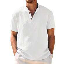 Camisa Con Botones  Informal Suelta De Manga Corta Para Hombre - Blanco - Ver 1