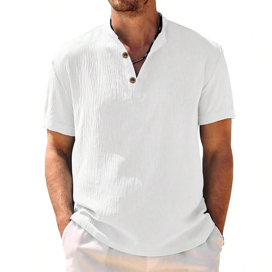 Camisa Con Botones  Informal Suelta De Manga Corta Para Hombre - Blanco - Ver 1