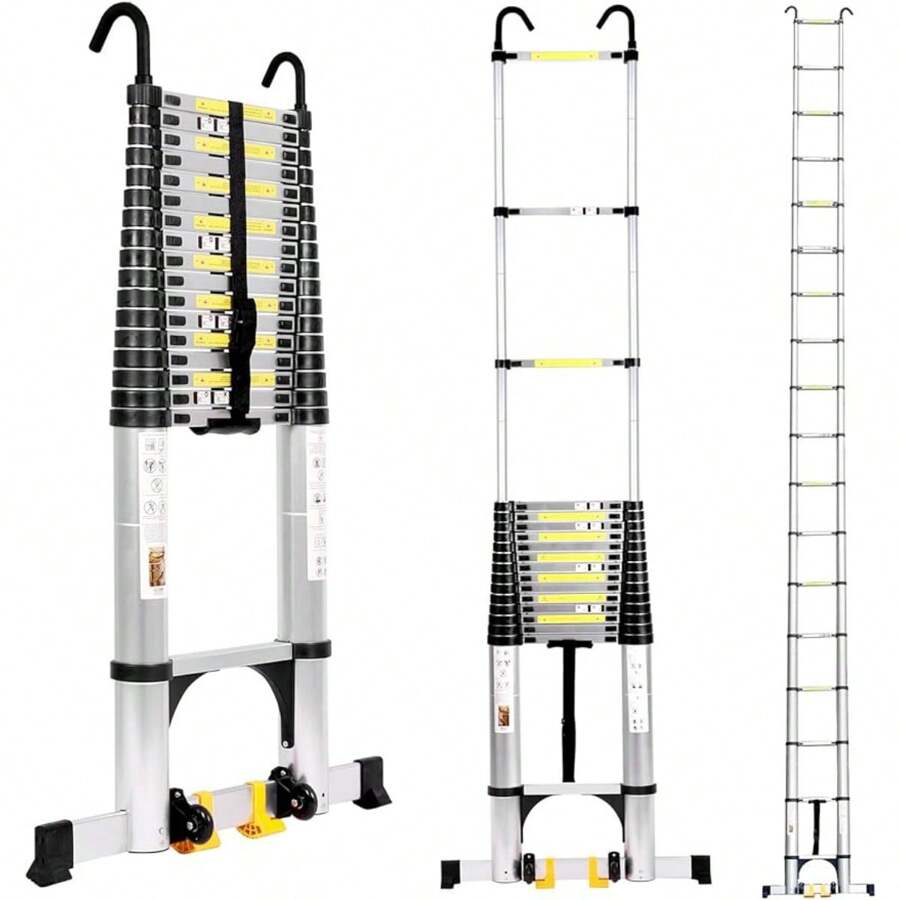 26.2FT Telescoping Ladder, Aluminium Extension Ladder W/2 Triangle