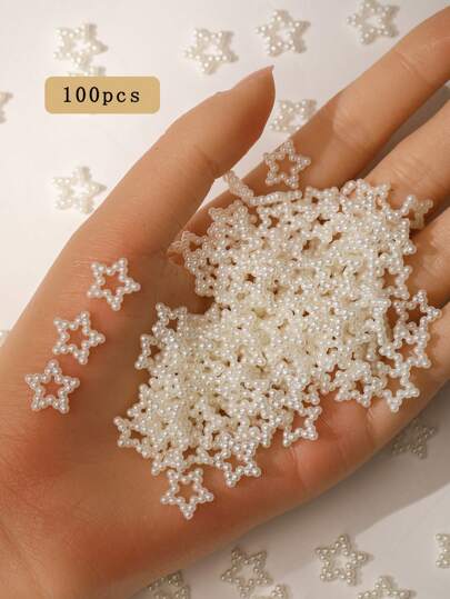 100 st/påse Y2K ihåliga fuskpärlor nagelkonst flerfärgad ihålig fuskpärlaring strass nagelkonst tillbehör delar gör-det-själv blandad vit ihålig femuddig stjärna kärlek fuskpärla söt enkel mångsidig ihålig dekoration lämplig för fest och familj utomhusbruk kvinnlig konst nagelkonstdekoration universell för alla årstider nagelberlocker nagelpärlor nageltillbehör naglar