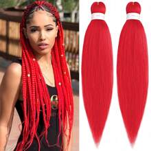 Tóc giả bện sẵn dài 26 inch, thích hợp cho kiểu tóc bện hộp Bohemian, tóc giả bện móc sợi tổng hợp Yaki, dễ bện móc, có thể tạo kiểu bằng nhiệt (Màu đỏ #) - Đỏ - Xem 3