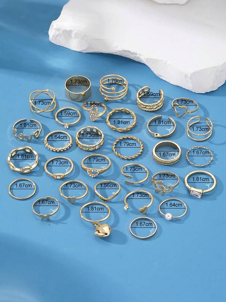 Juego de 27 piezas de anillos de estilo bohemio con diseño de amor para mujeres - Plateado - Añade 5
