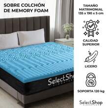 Sobre Colchon Memory Foam King Colchoneta Sobrecolchon De Espuma Sobrecama Super Suave con 5 zonas de Confort Cubrecolchon Prolonga La Vida de tu Colchón Sobrecolchon De Gel Ventilado - Azul - Ver 6