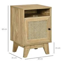 HOMCOM Bedside Table Nightstand With Storage Shelf And Door Cupboard, Side End Table With Rattan Element For Living Room, Bedroom, Natural - Natural Oak - View 7