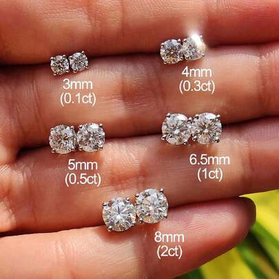 ESBERRY 一对四爪莫桑石耳钉，奢华珠宝，女士礼物，925纯银，精致女士珠宝，送给女友的礼物，钻石婚礼新娘珠宝，钻石珠宝制作