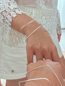 Pulseira Bracelete Quadrada Elegante Joia em Prata 925 legitima - Prata - Visão 1